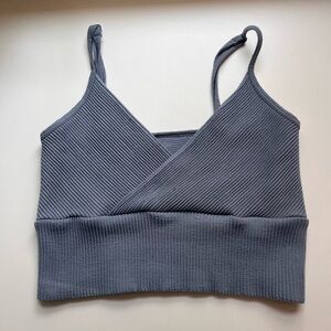 Aura Blue Ribbed Knit Yoga Top